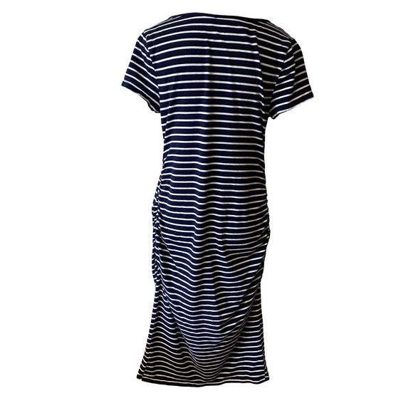 Maternity Stretch short sleeved T-Shirt Dress- Navy blue with white stripes. SzL - Picture 3 of 8